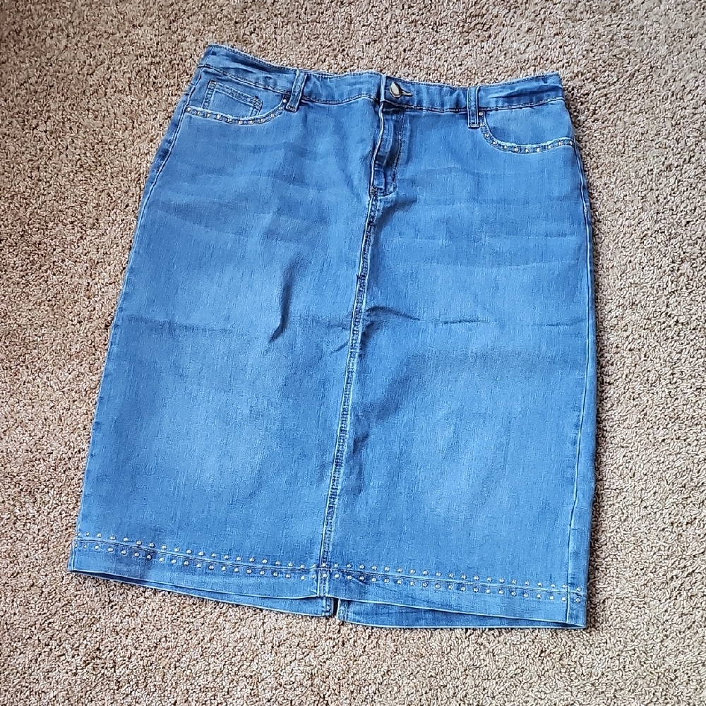 CJ Banks Classic Blue Denim Pencil Skirt